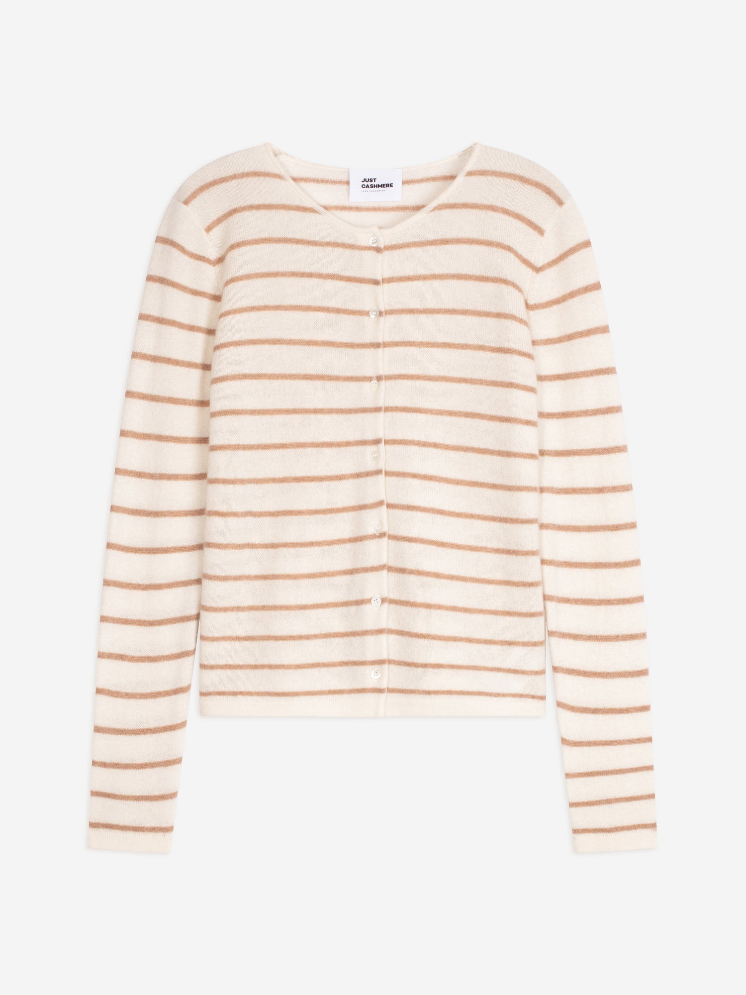 OPHELIA cardigan col rond bi-color camel chiné/ivoire