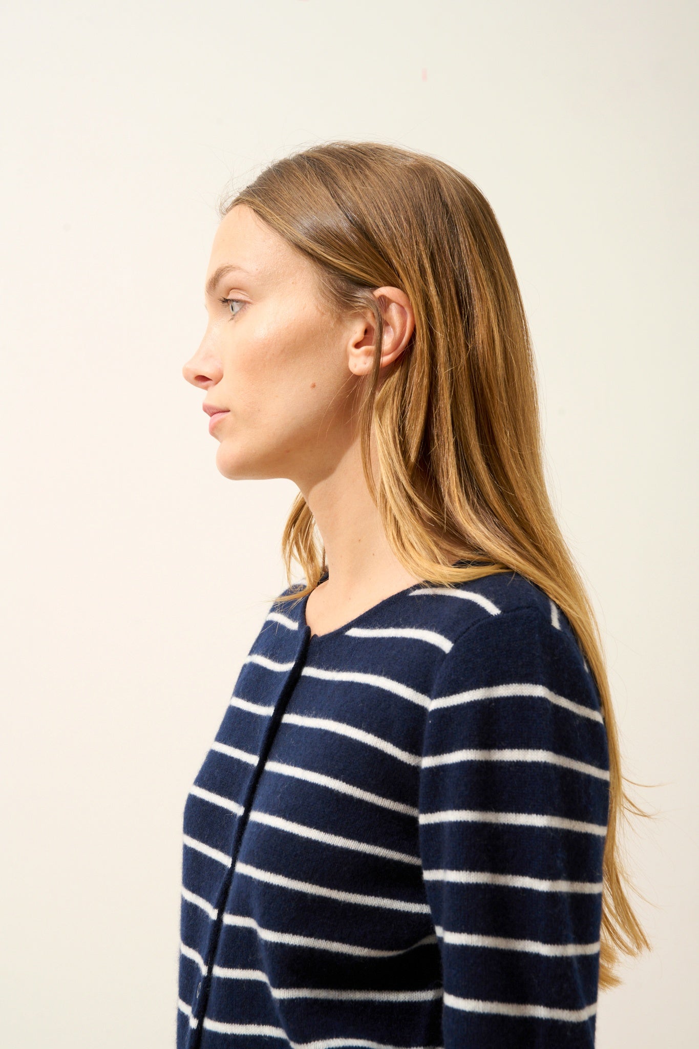 OPHELIA cardigan col rond bi-color navy/ivoire