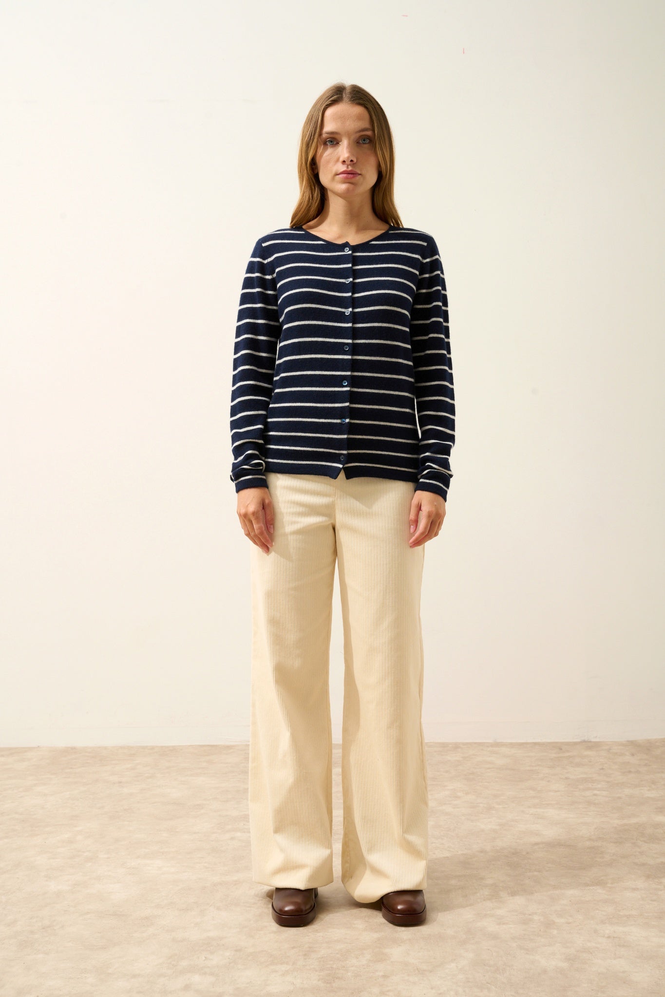 OPHELIA cardigan col rond bi-color navy/ivoire