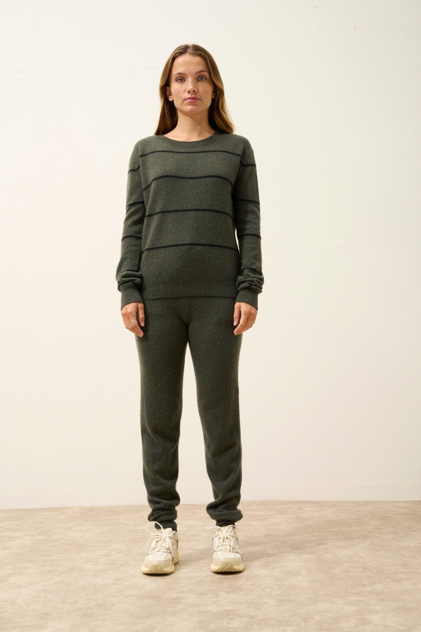 orélis pull col bateau bi-color kaki chiné/noir 100% cachemire