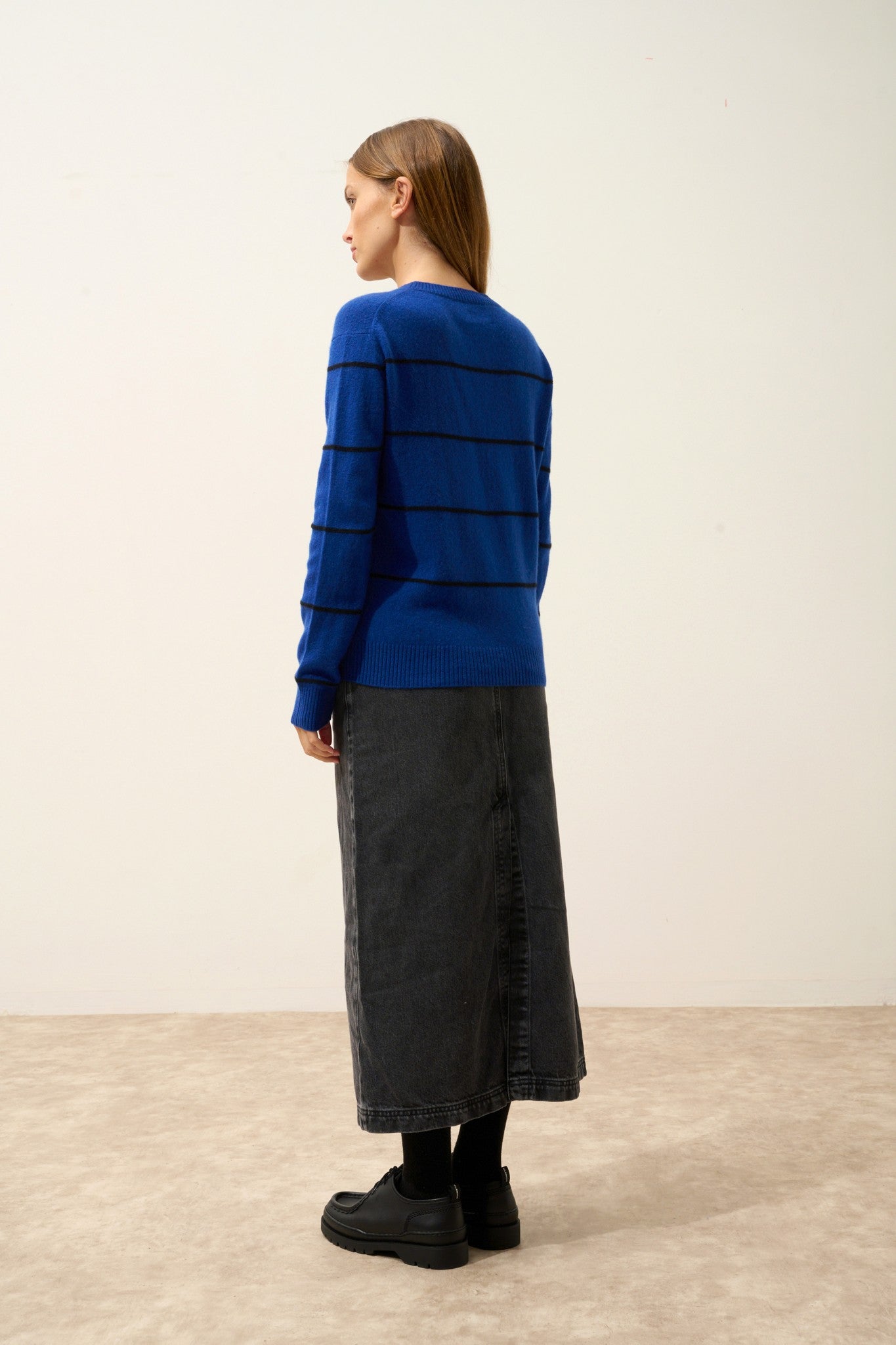 orélis pull col bateau bi-color outremer/noir 100% cachemire