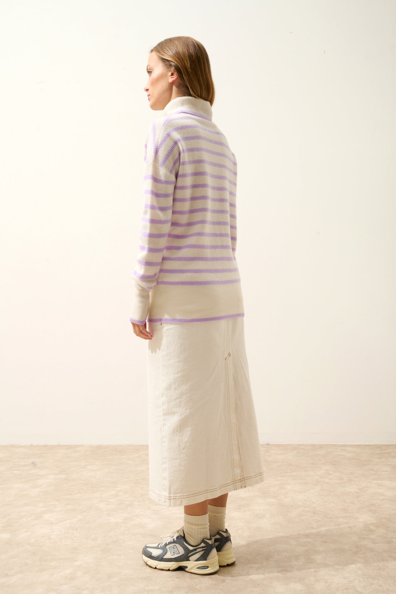 ORÉLIS pull col roulé bi-color mauve/ivoire