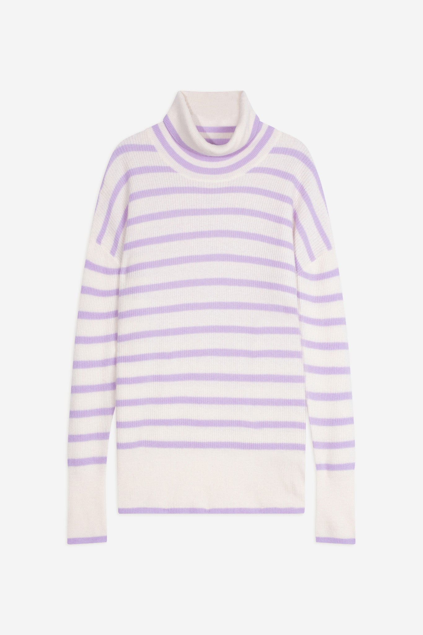 orélis pull col roulé bi-color mauve/ivoire