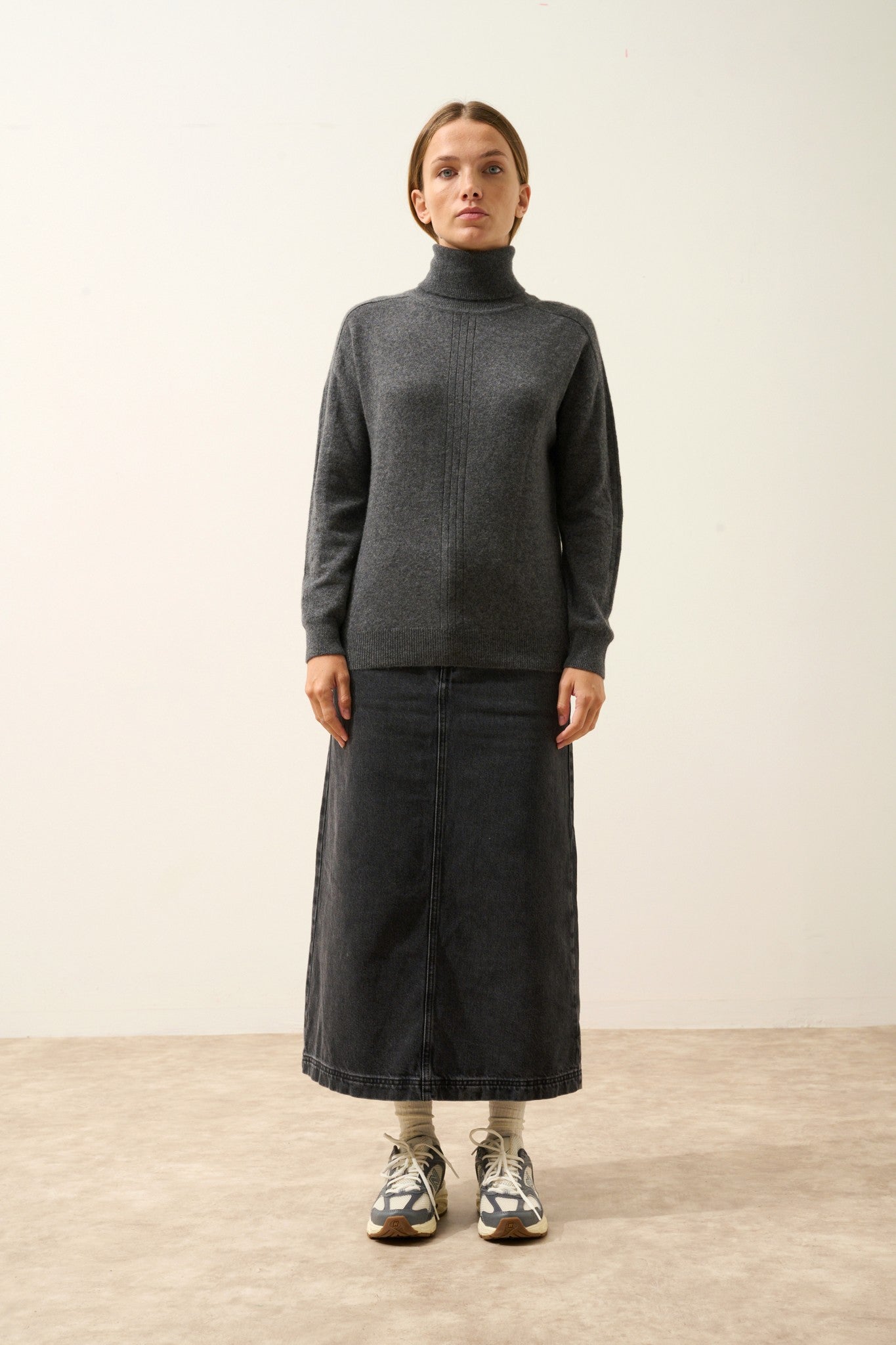 orianne pull col roulé anthracite chiné 100% cachemire