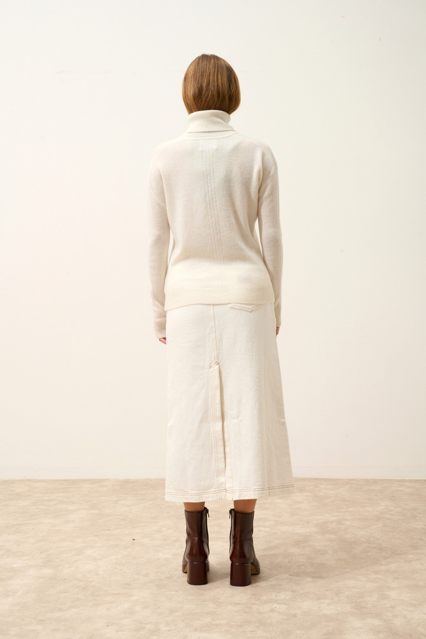 orianne pull col roulé ivoire 100% cachemire