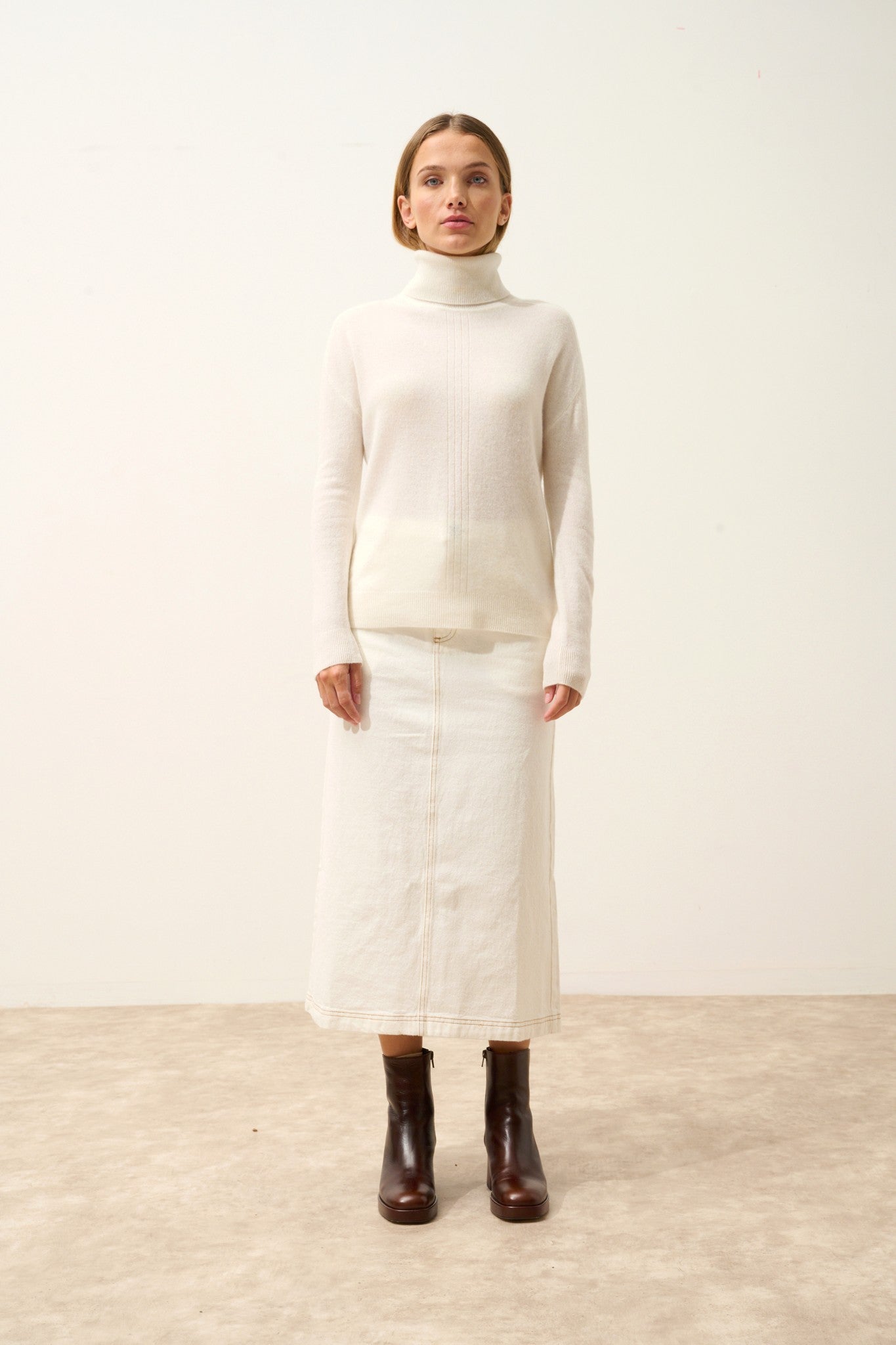 orianne pull col roulé ivoire 100% cachemire