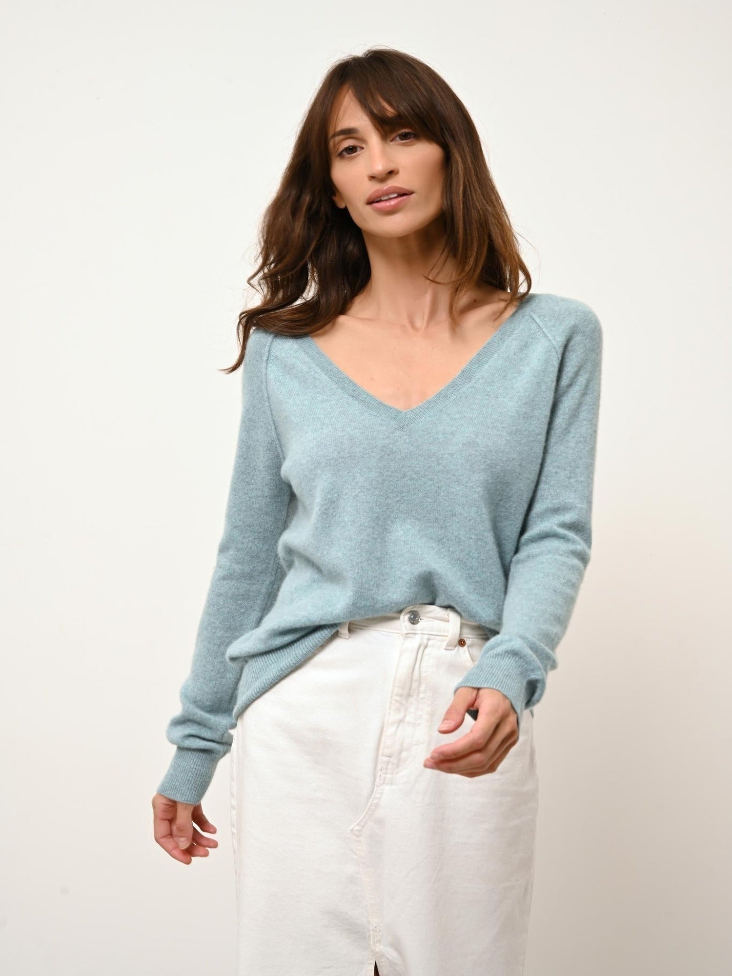 PHOEBE pull col v aqua chiné