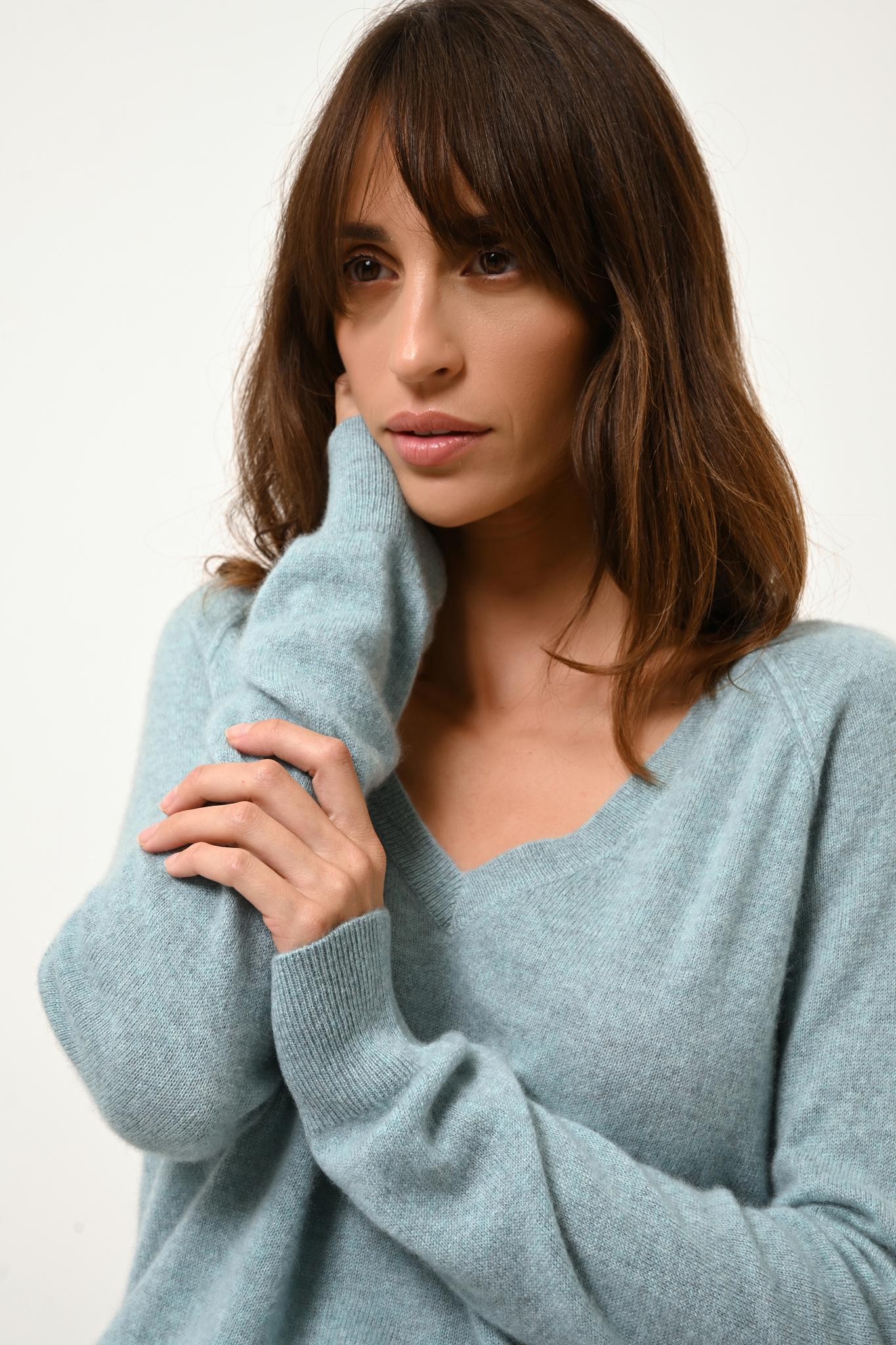 PHOEBE pull col v aqua chiné