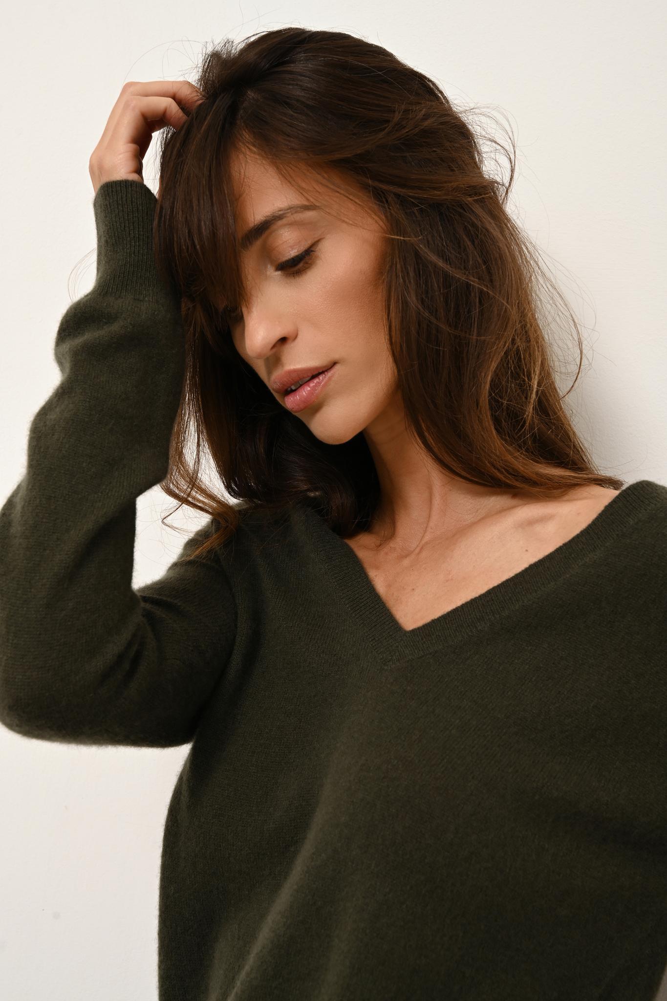 PHOEBE khaki v-neck sweater