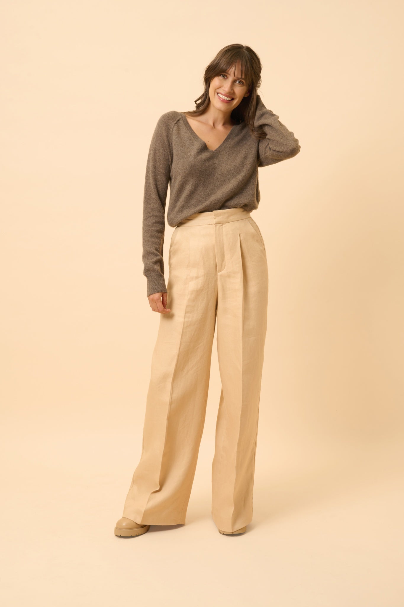 PHOEBE pull col v taupe chiné