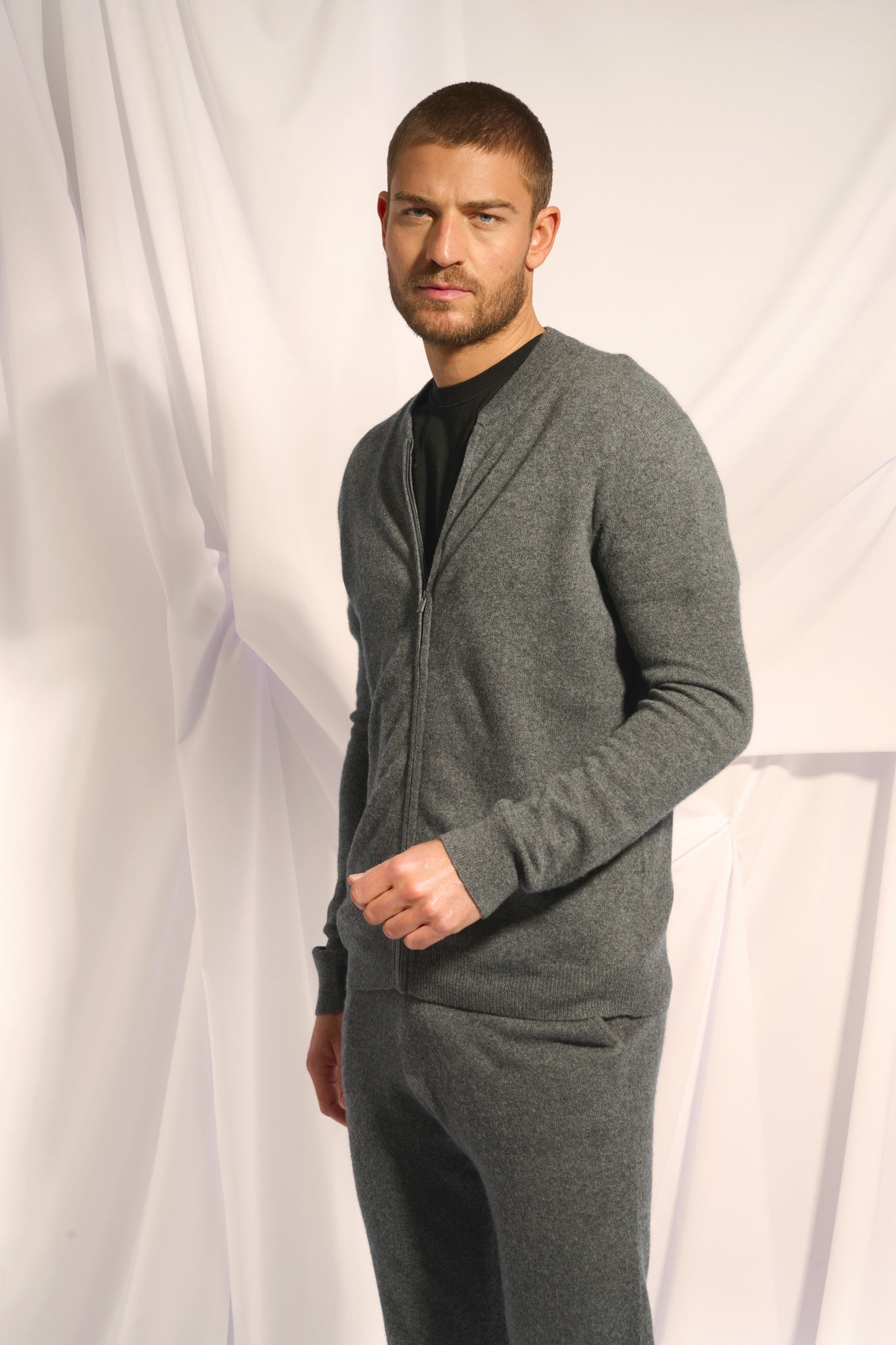 POLNOON gilet col mao anthracite chiné