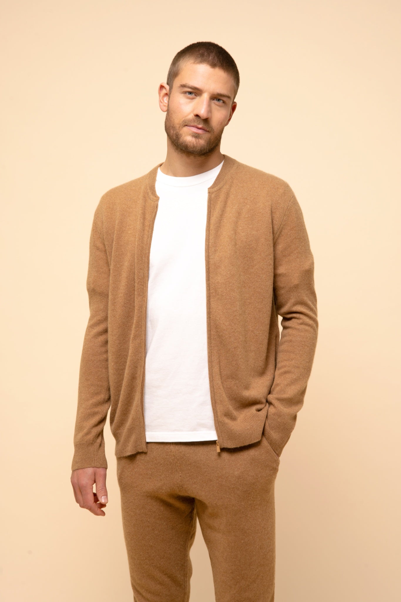 POLNOON gilet col mao noisette