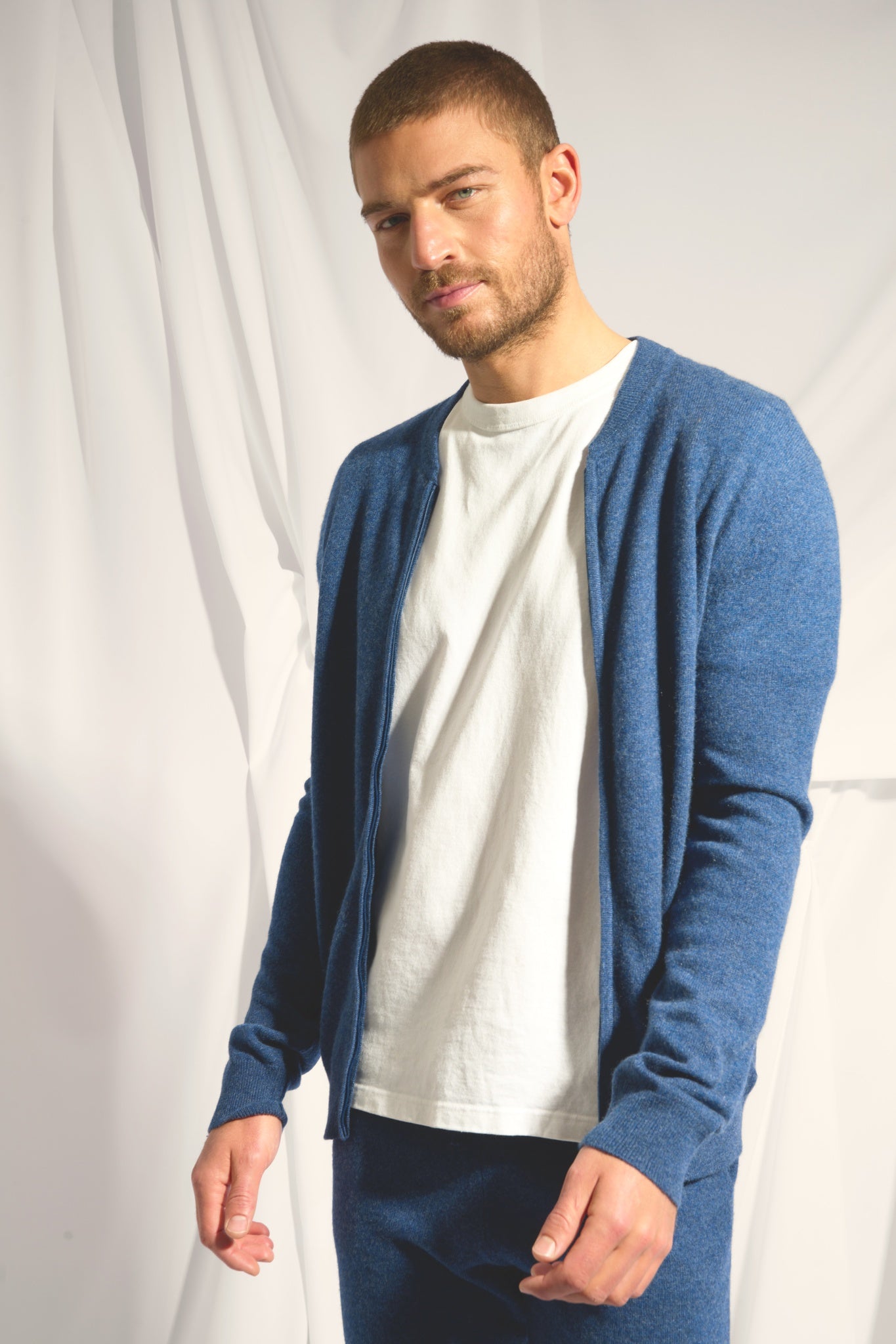 POLNOON gilet col mao ocean chiné