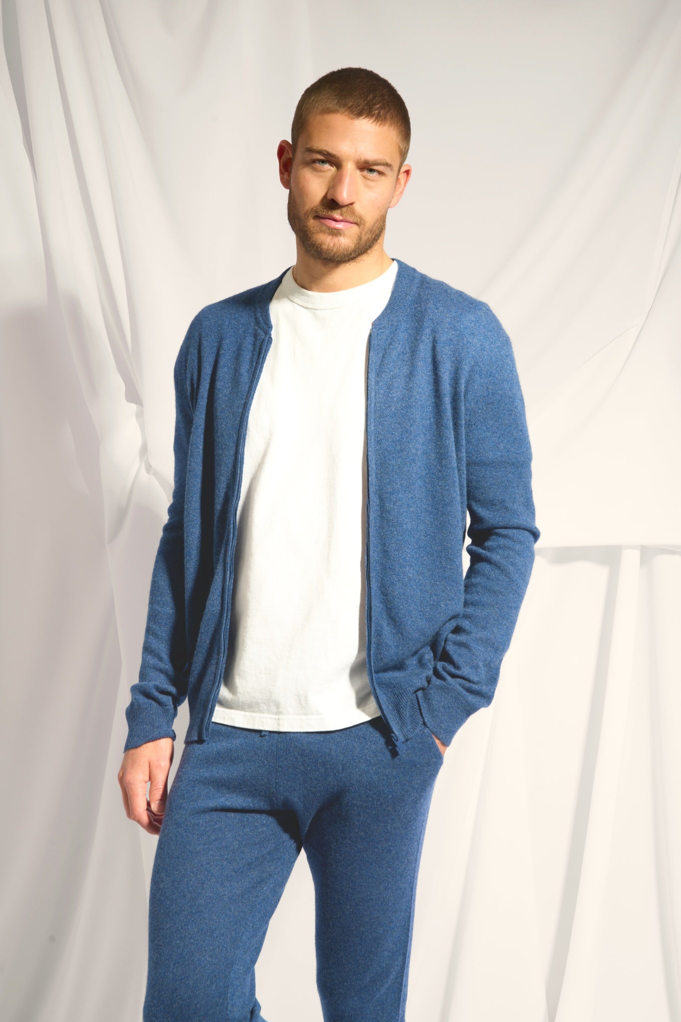 POLNOON gilet col mao ocean chiné