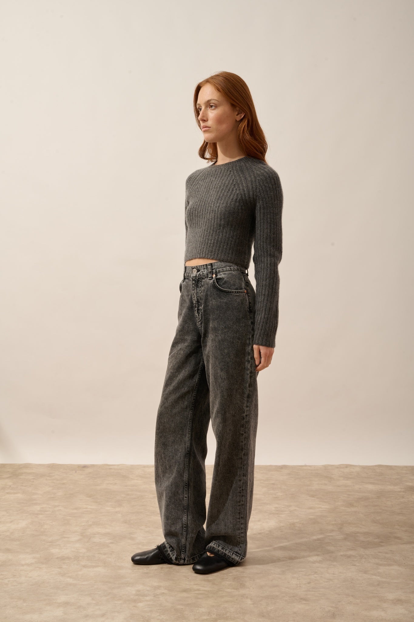 PUCALLPA short round-neck sweater, 8-ply, heathered anthracite
