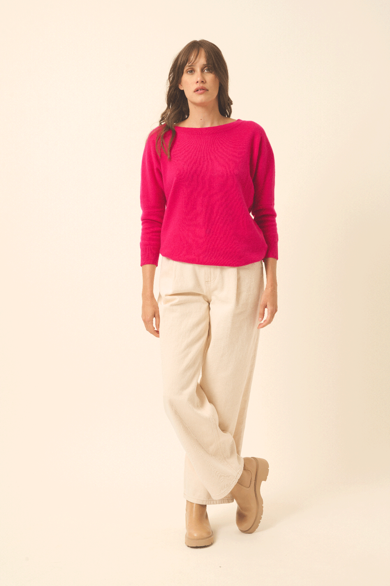 REBECCA pull col rond fuchsia