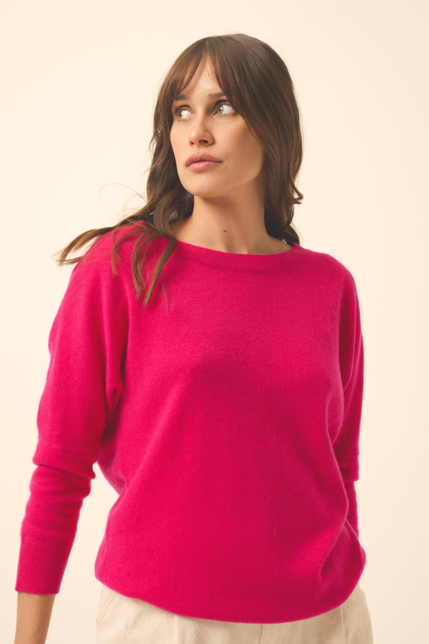 REBECCA pull col rond fuchsia