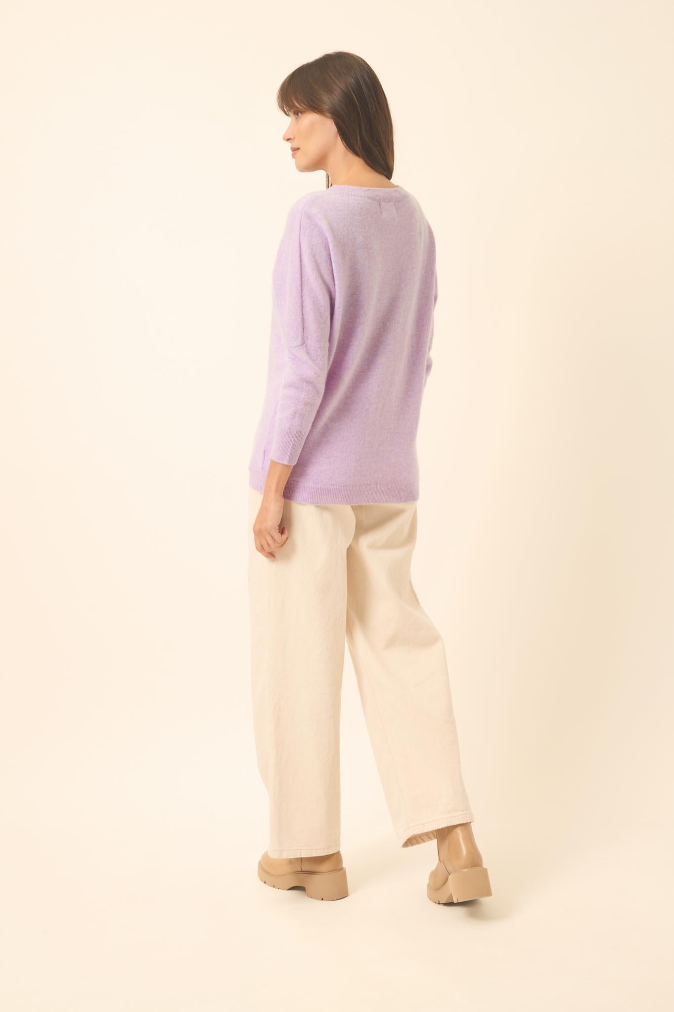 REBECCA pull col rond mauve chiné
