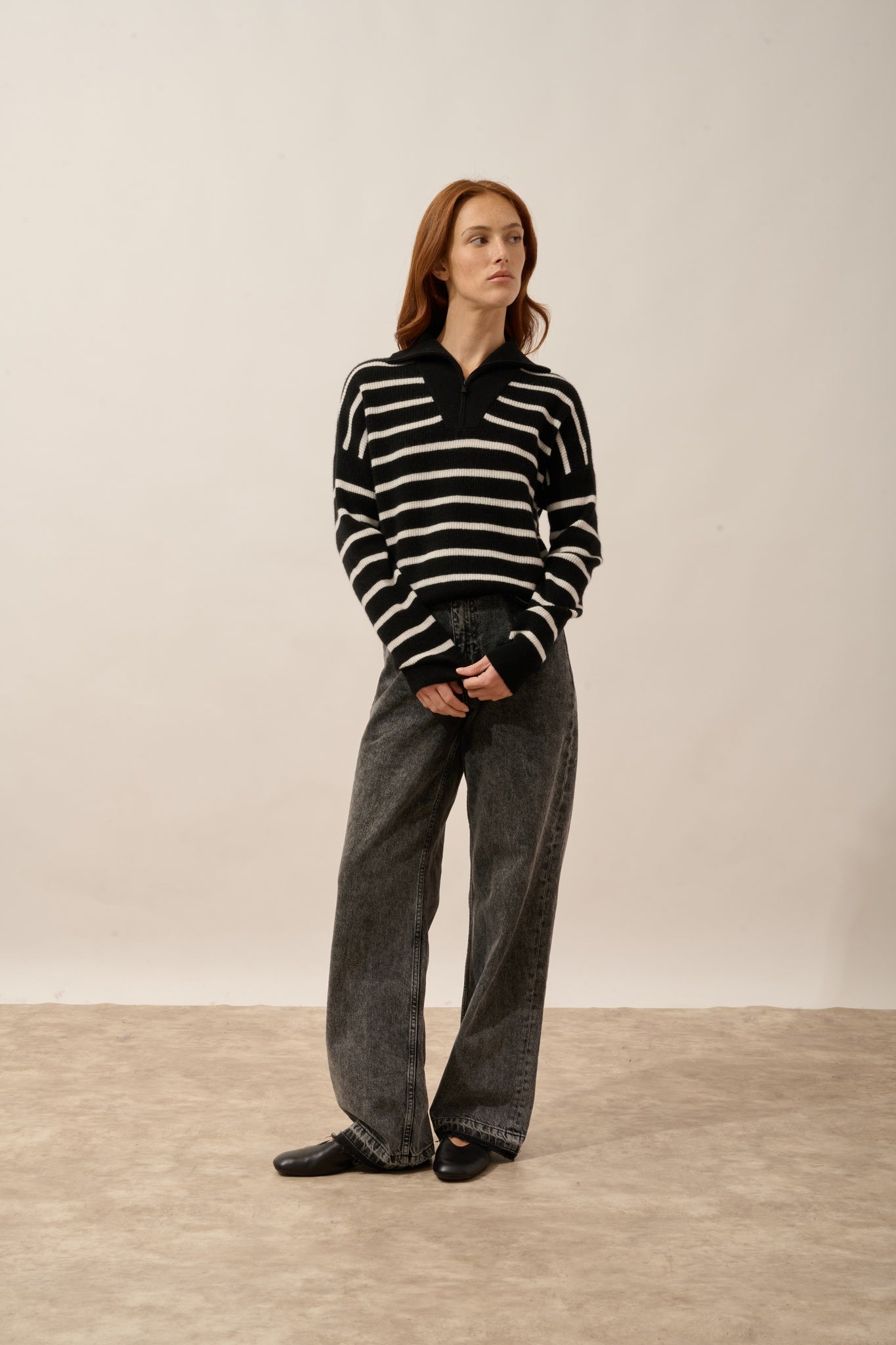 ROBINE two-tone black/ivory trucker sweater