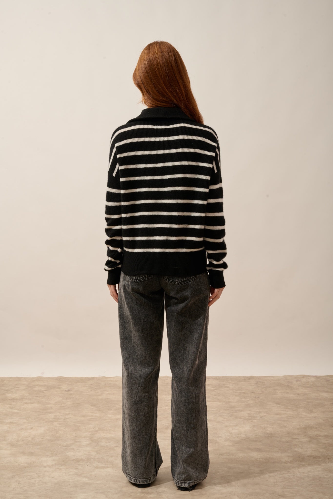 ROBINE two-tone black/ivory trucker sweater