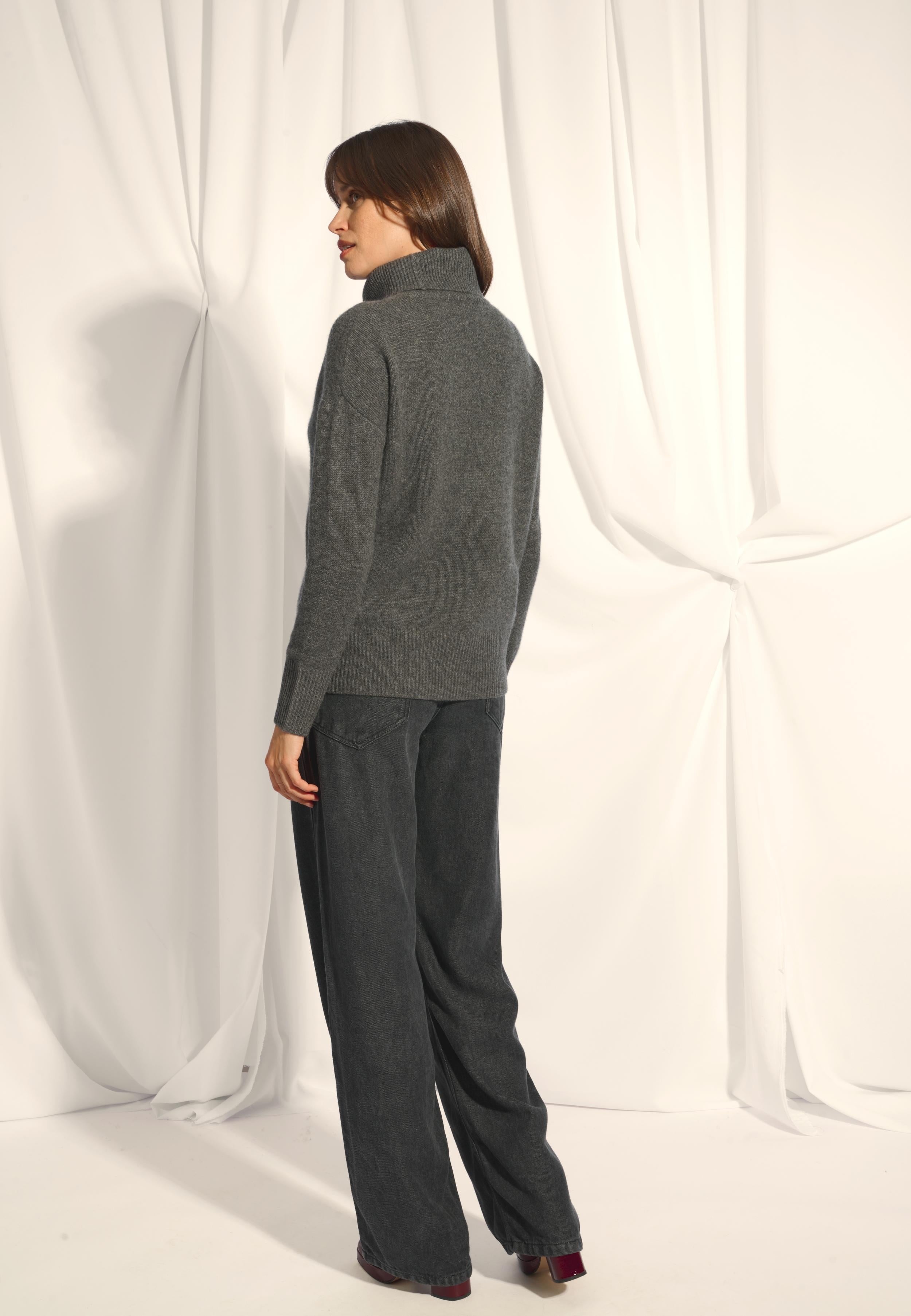 ROMANE pull col roulé anthracite chiné