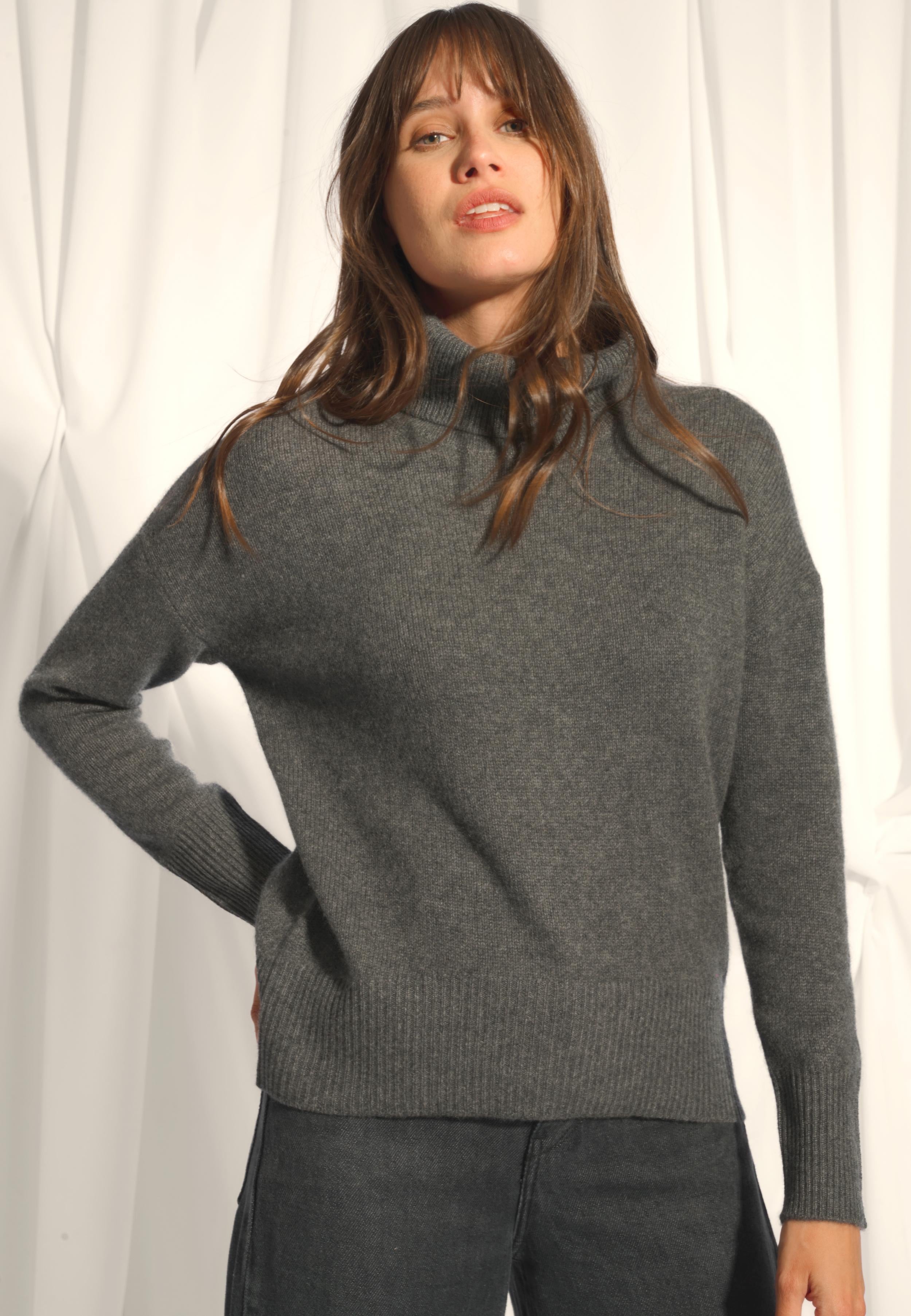 ROMANE pull col roulé anthracite chiné