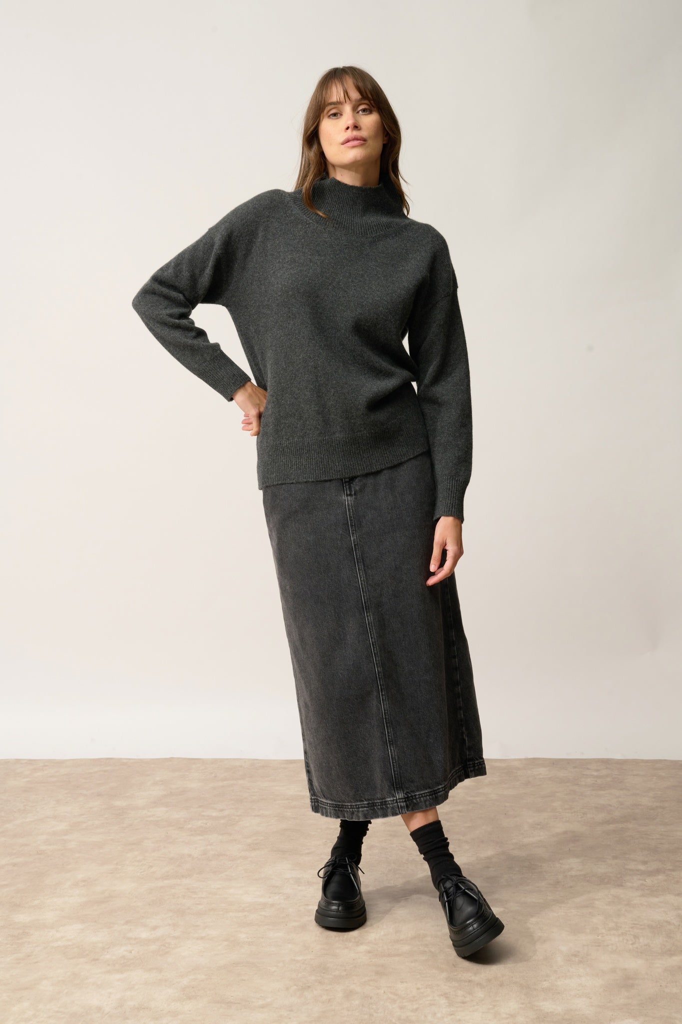 ROMY pull col montant carbone chiné