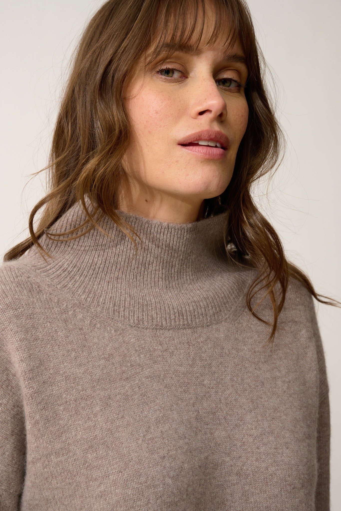 ROMY mottled caribou stand-up collar sweater