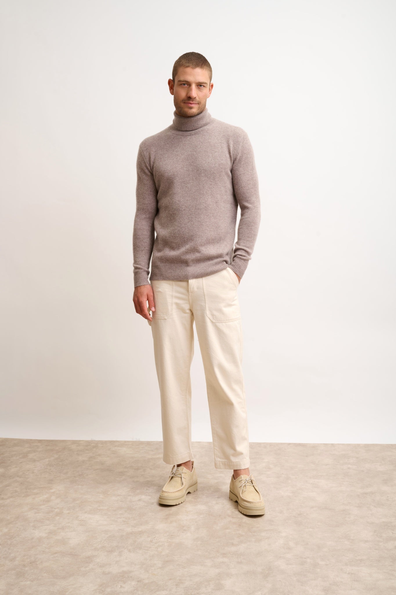 SACHA 4-ply caribou heathered roll neck sweater
