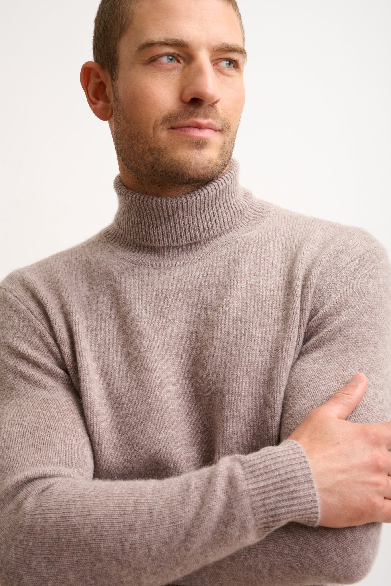 SACHA 4-ply caribou heathered roll neck sweater