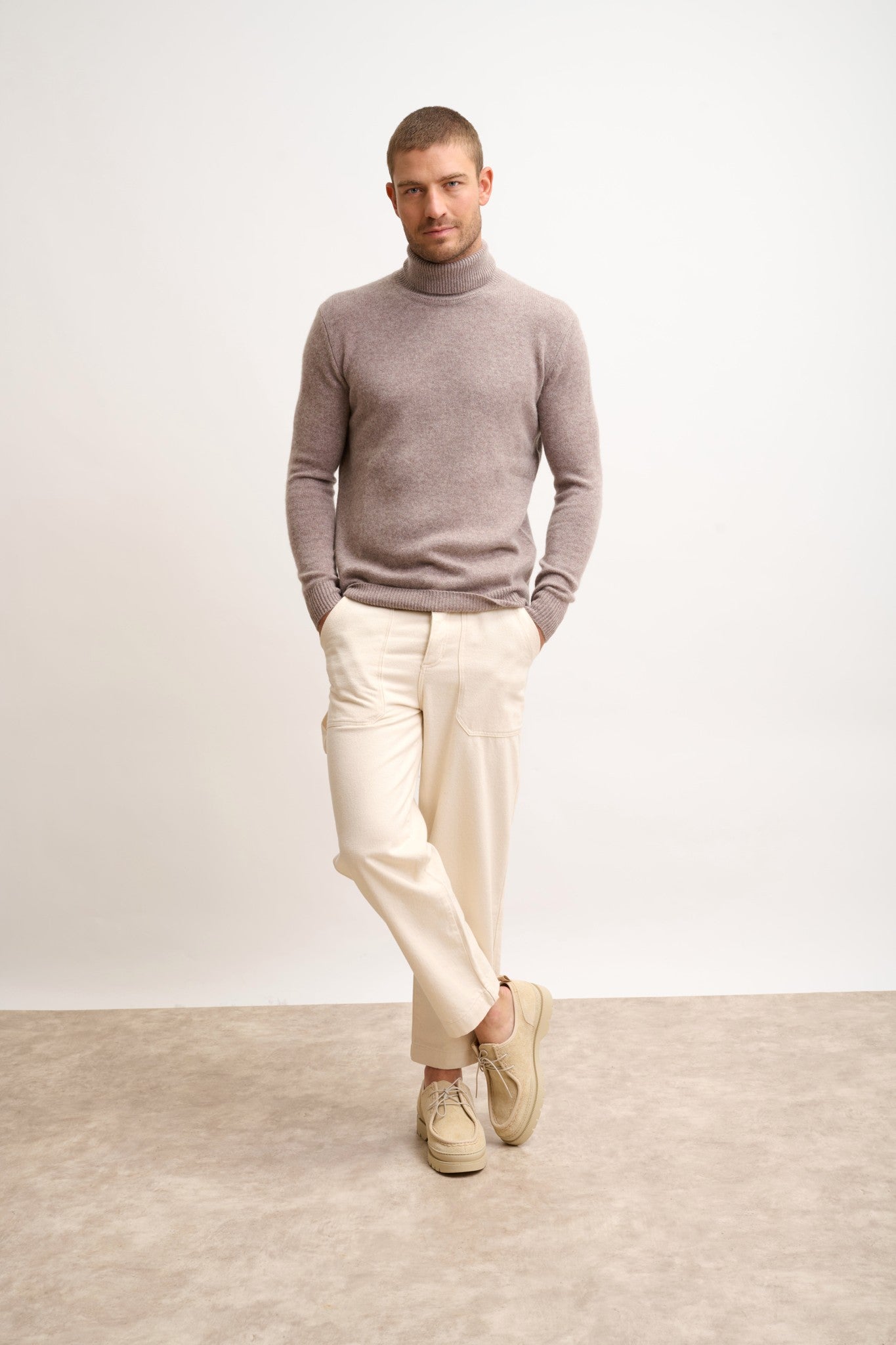 sacha pull col roulé 4 fils caribou chiné 100% cachemire