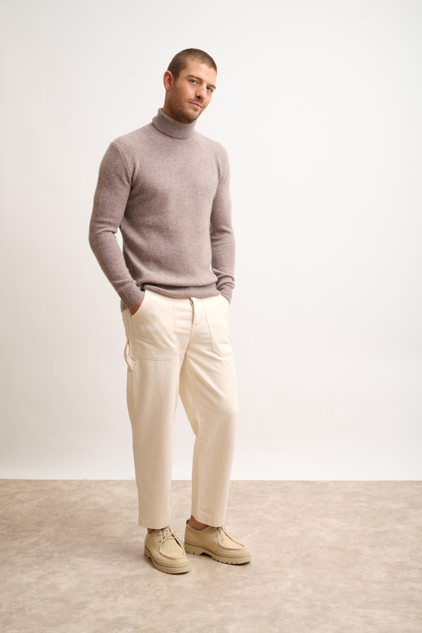 SACHA pull col roulé 4 fils caribou chiné