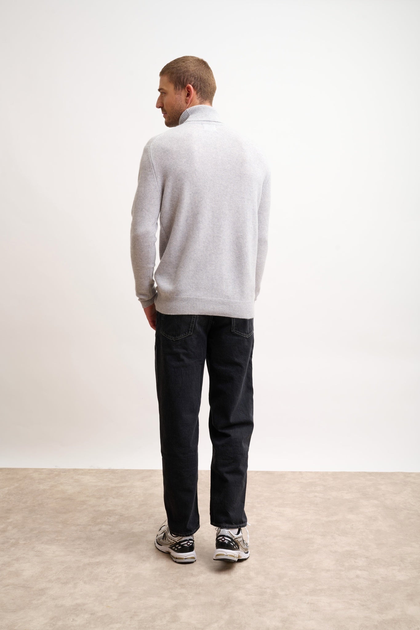 SACHA light gray marled 4-ply roll neck sweater