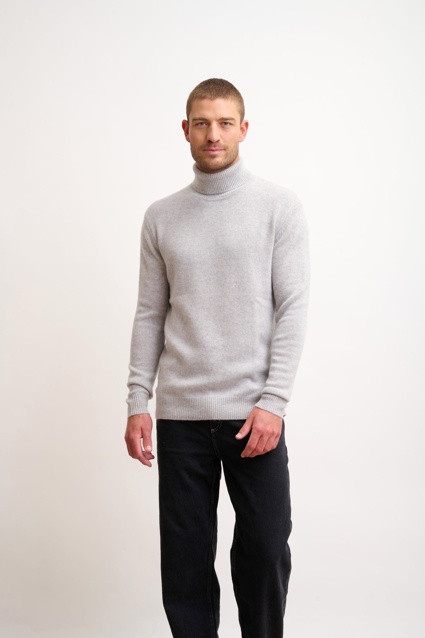 SACHA light gray marled 4-ply roll neck sweater