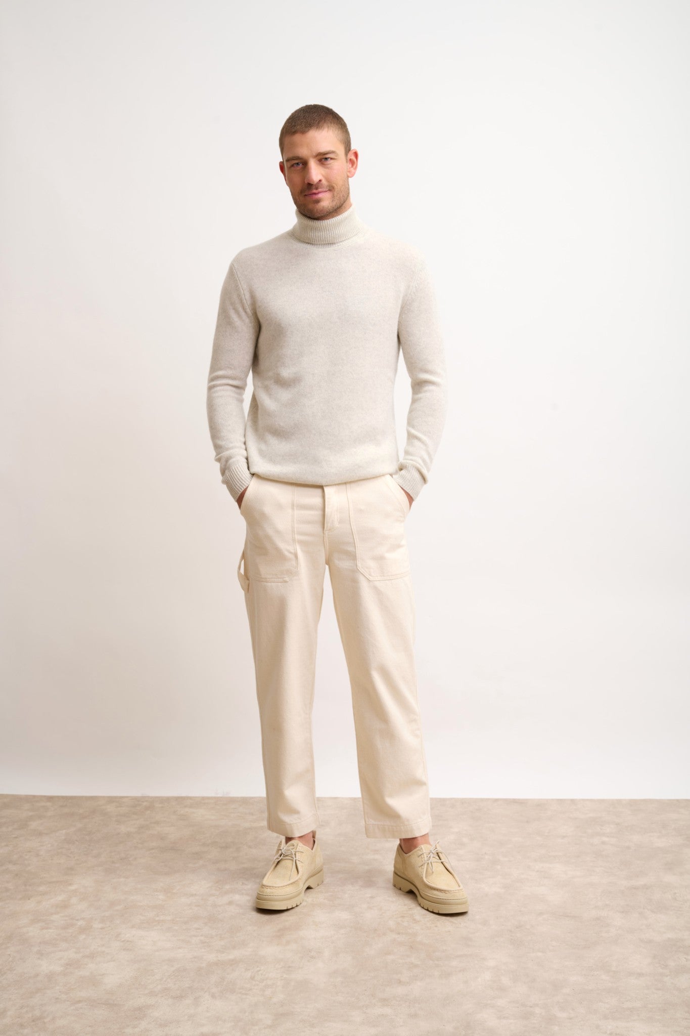 sacha pull col roulé 4 fils gris perle chiné 100% cachemire