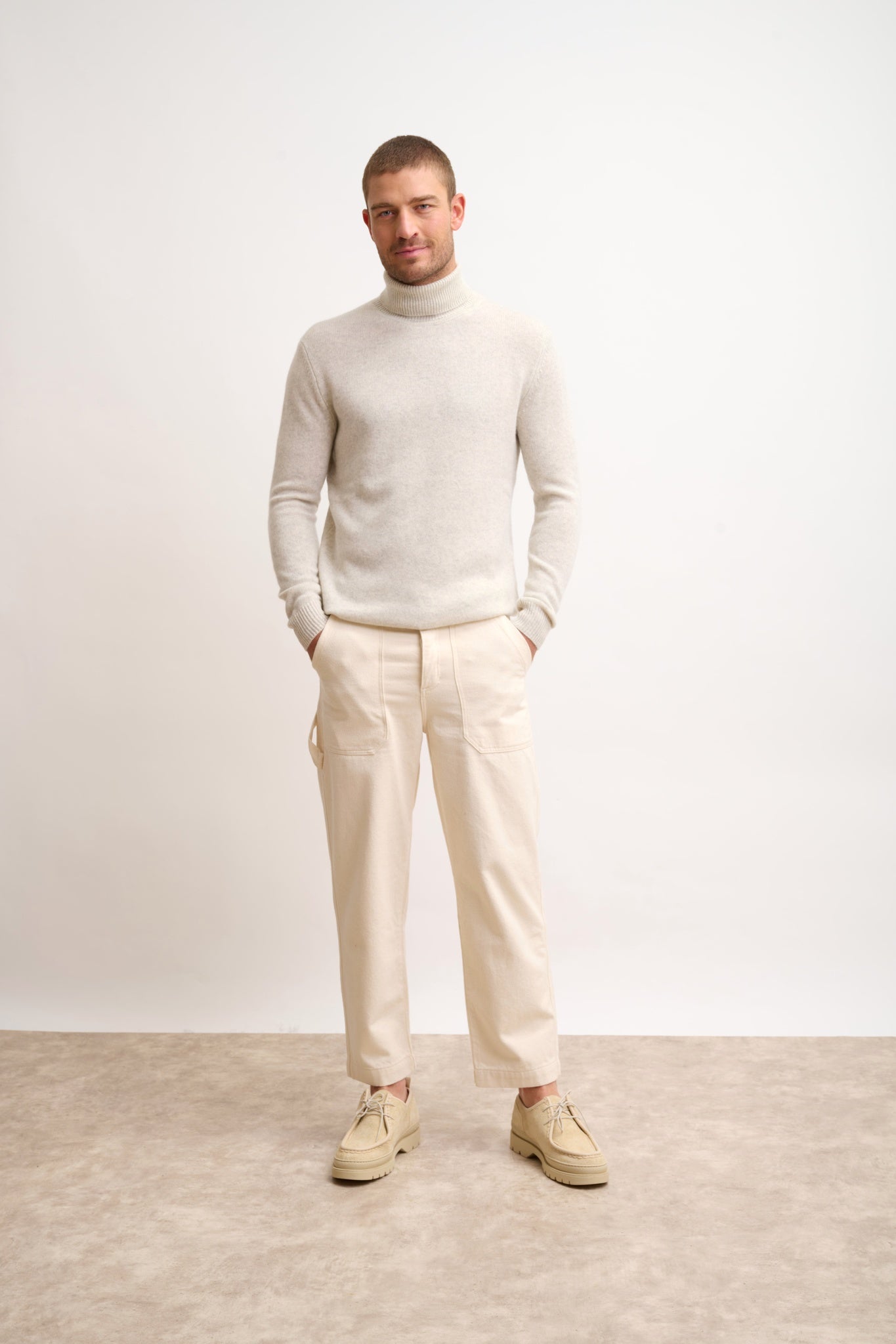 SACHA pearl gray marled 4-ply roll neck sweater