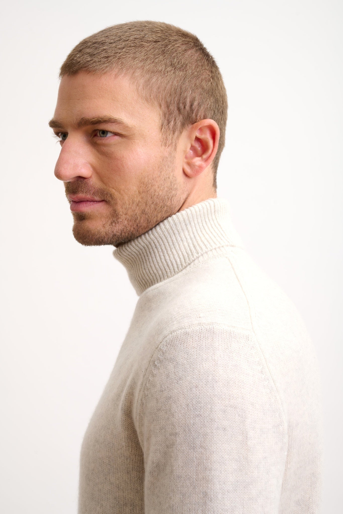 SACHA pearl gray marled 4-ply roll neck sweater