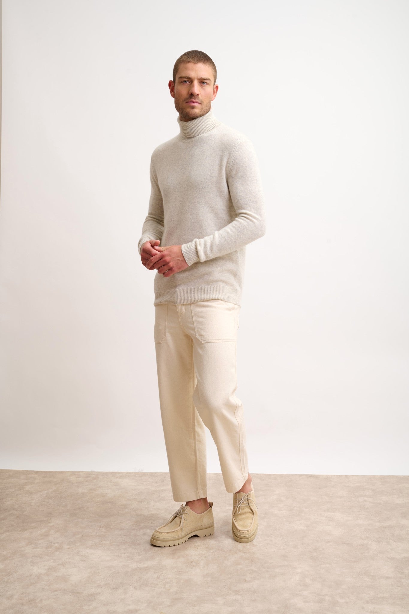 sacha pull col roulé 4 fils gris perle chiné 100% cachemire