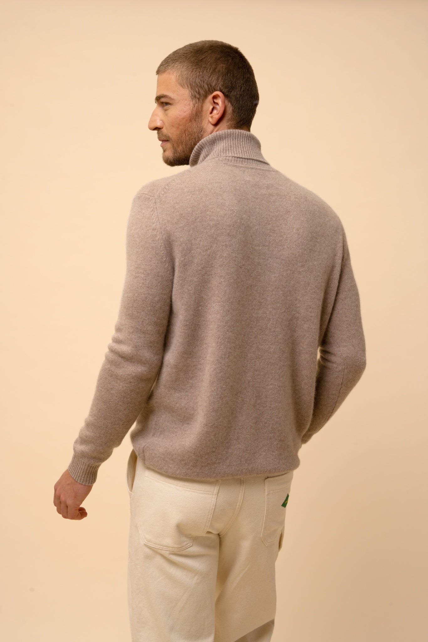 SACHA pull col roulé taupe clair chiné