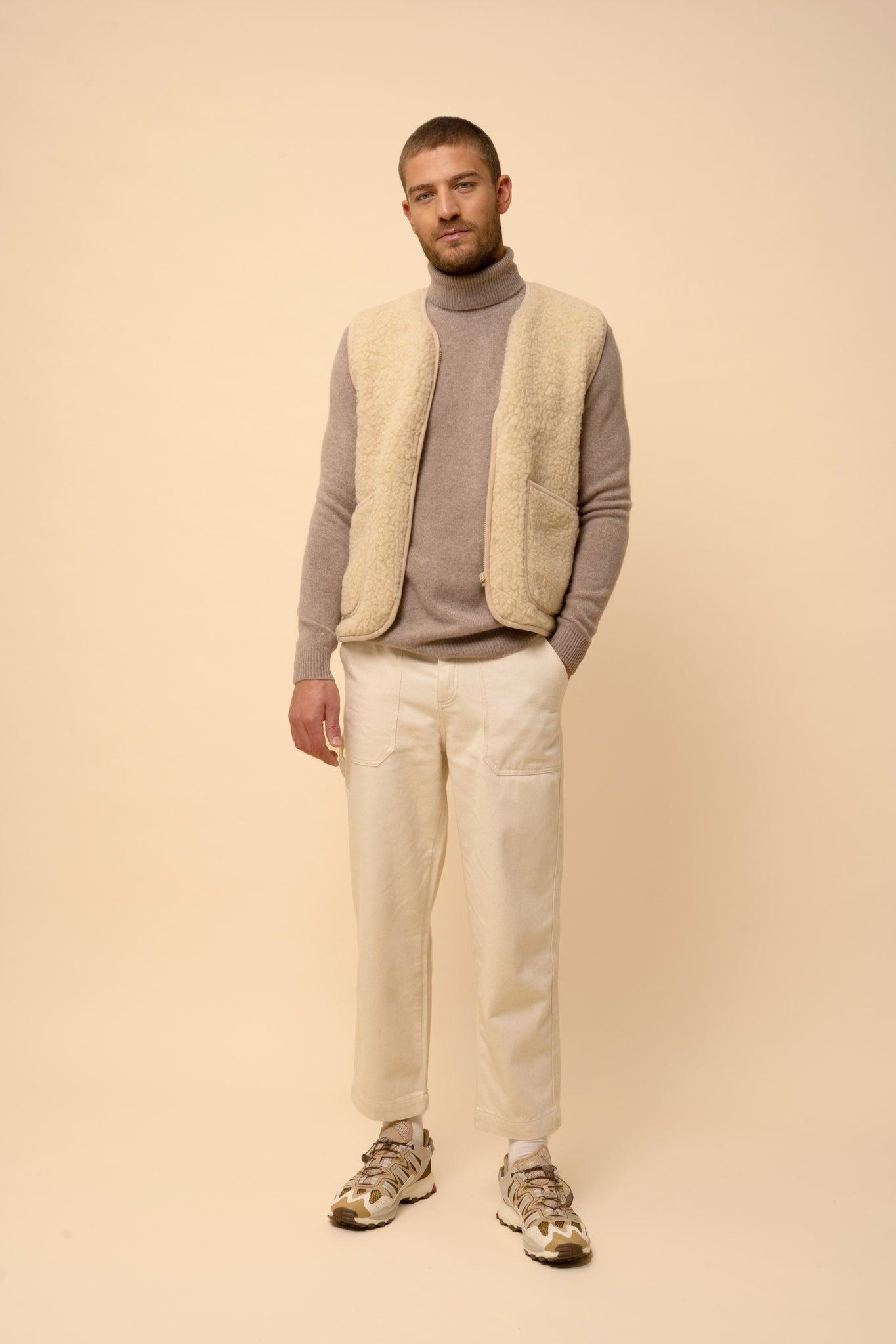 SACHA pull col roulé taupe clair chiné