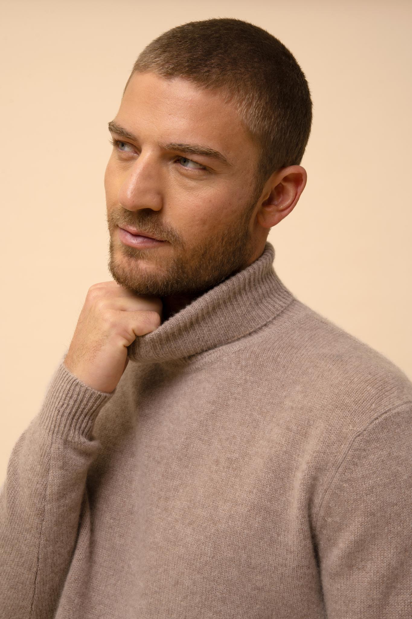 SACHA pull col roulé taupe clair chiné