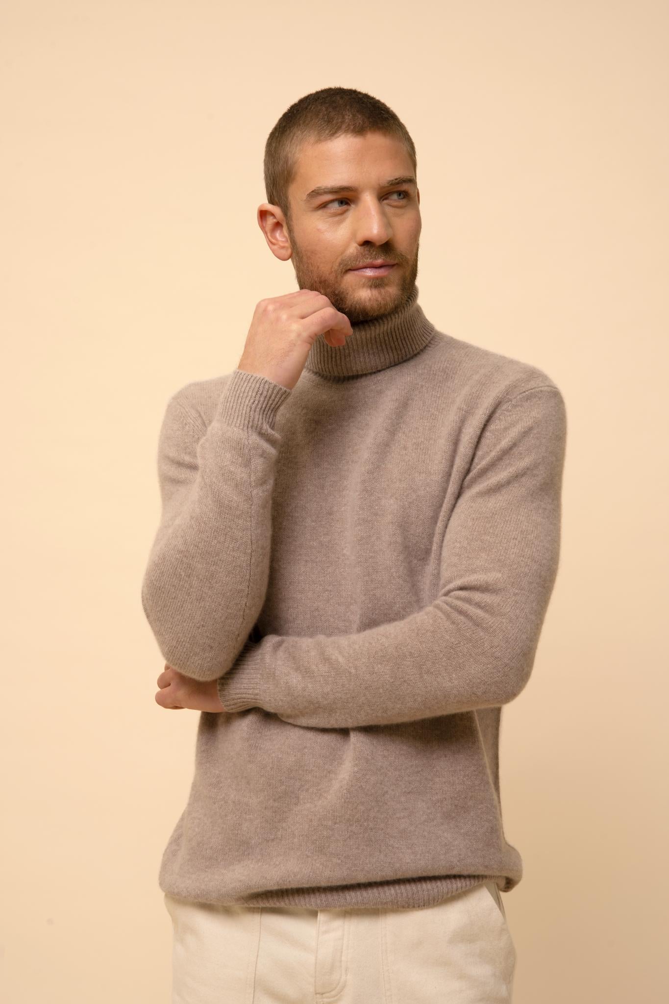 SACHA pull col roulé taupe clair chiné