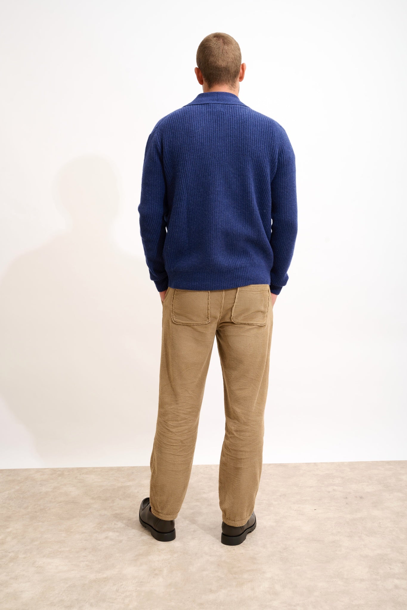 SANJI veste boutonnée col châle 4 fils bleu nuit