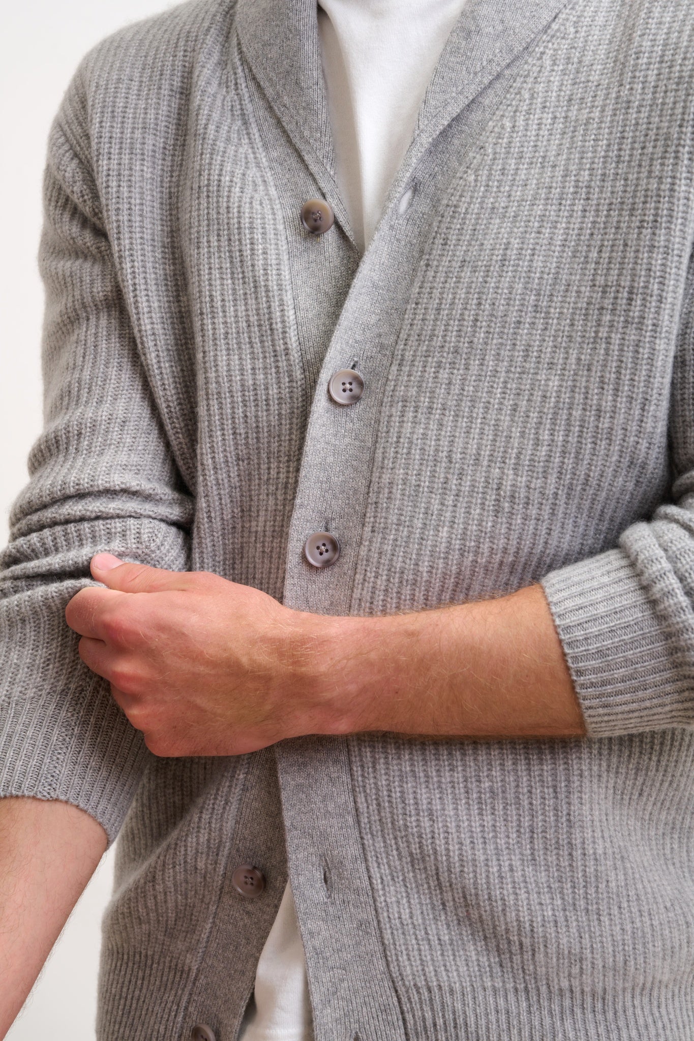 SANJI veste boutonnée col châle 4 fils nuage chiné