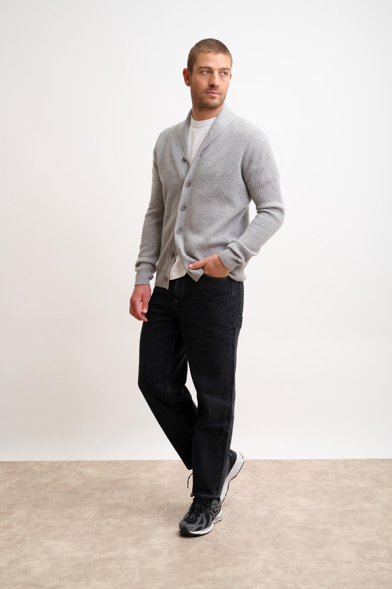 sanji veste boutonnée col châle 4 fils nuage chiné 100% cachemire