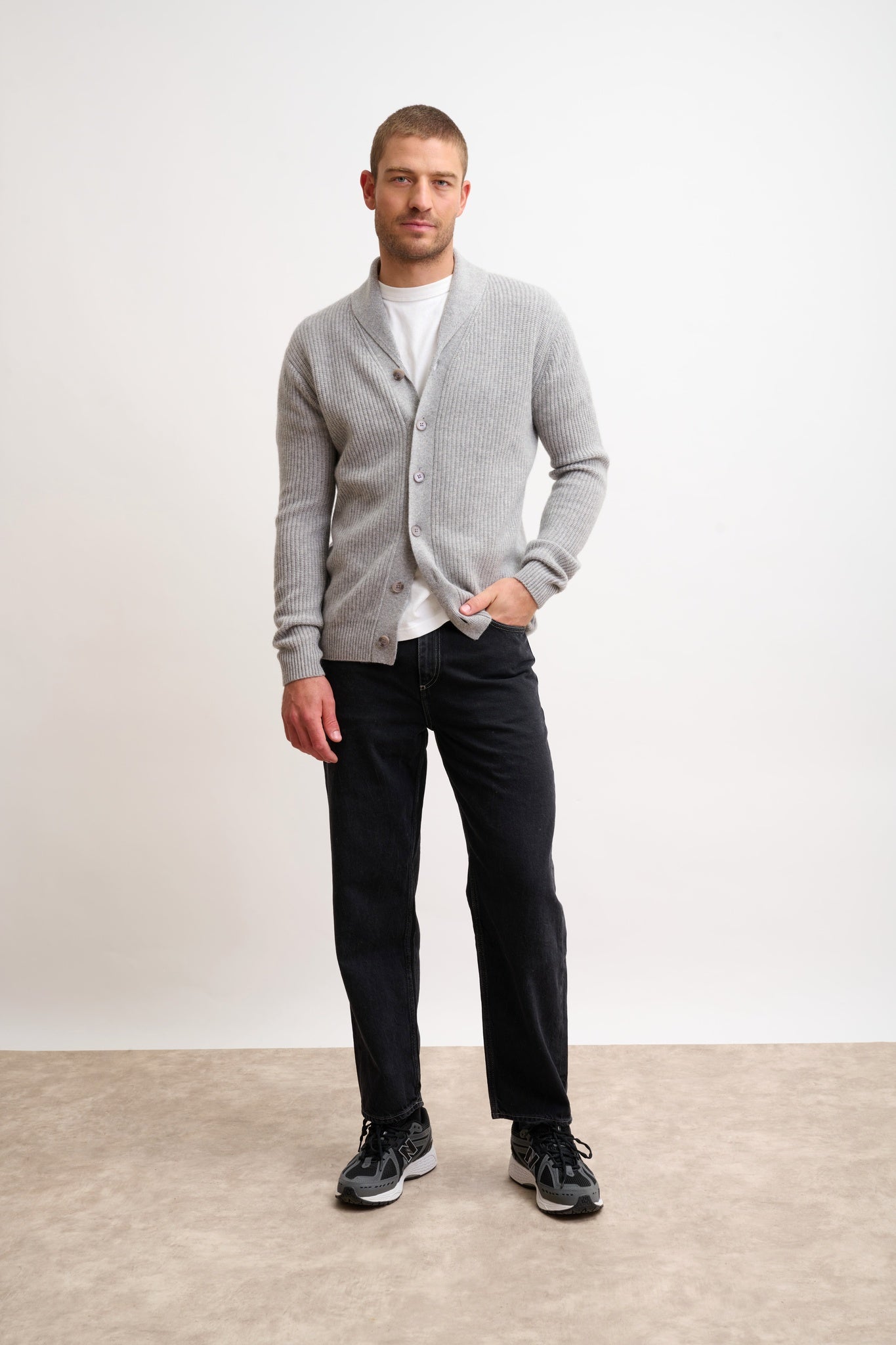 SANJI veste boutonnée col châle 4 fils nuage chiné