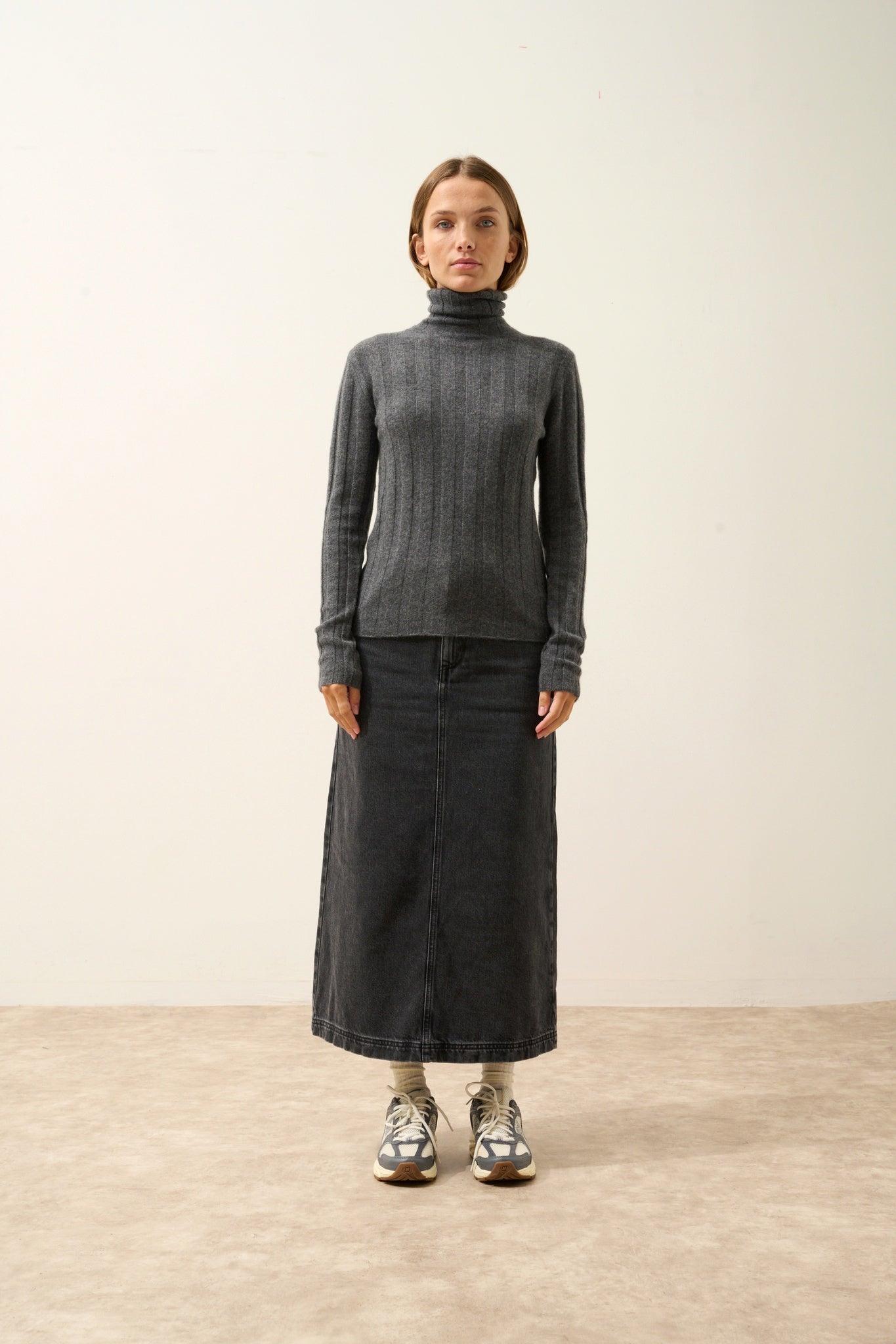 SERELITH pull col roulé anthracite chiné