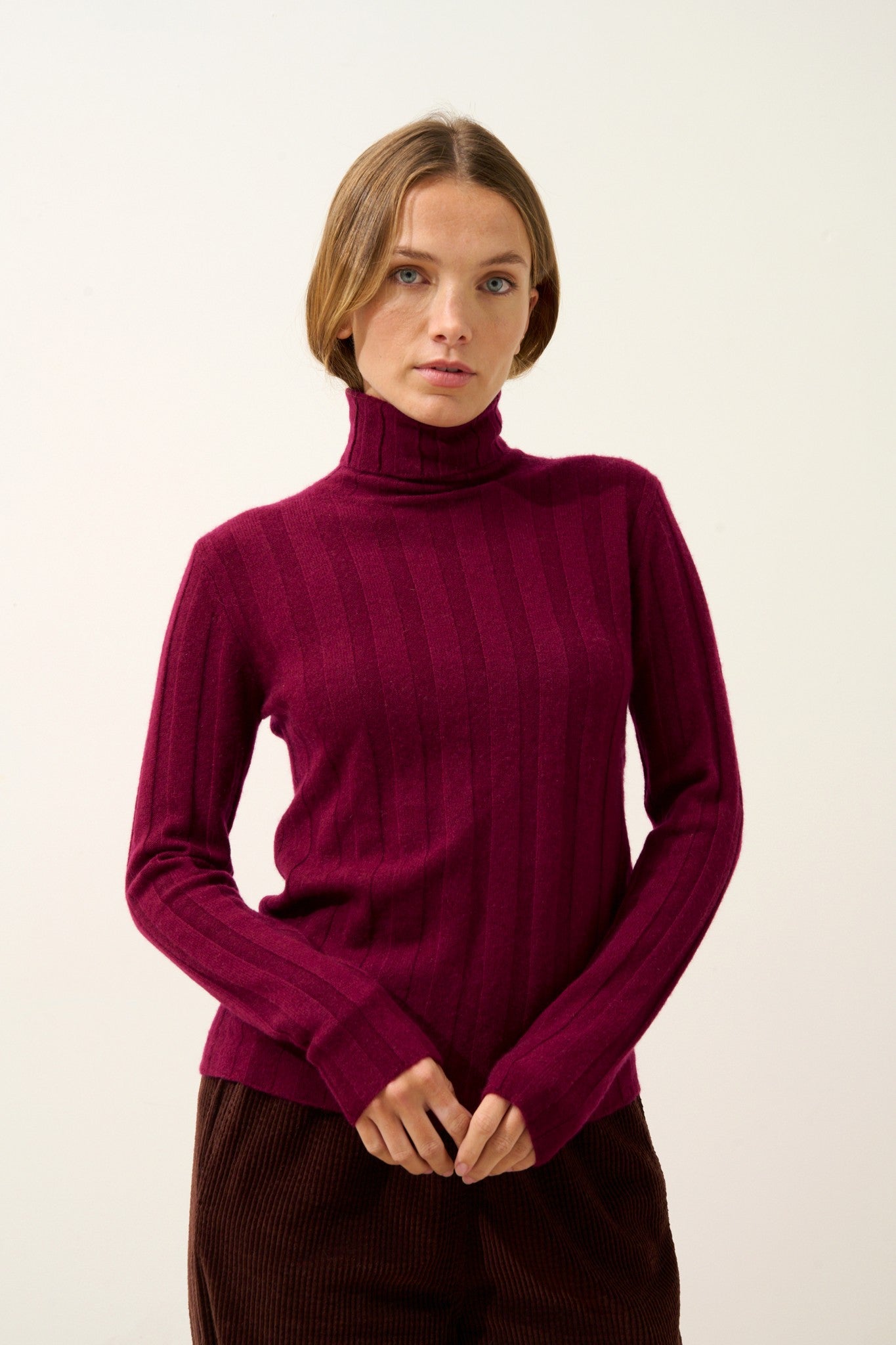 serelith pull col roulé bordeaux 100% cachemire