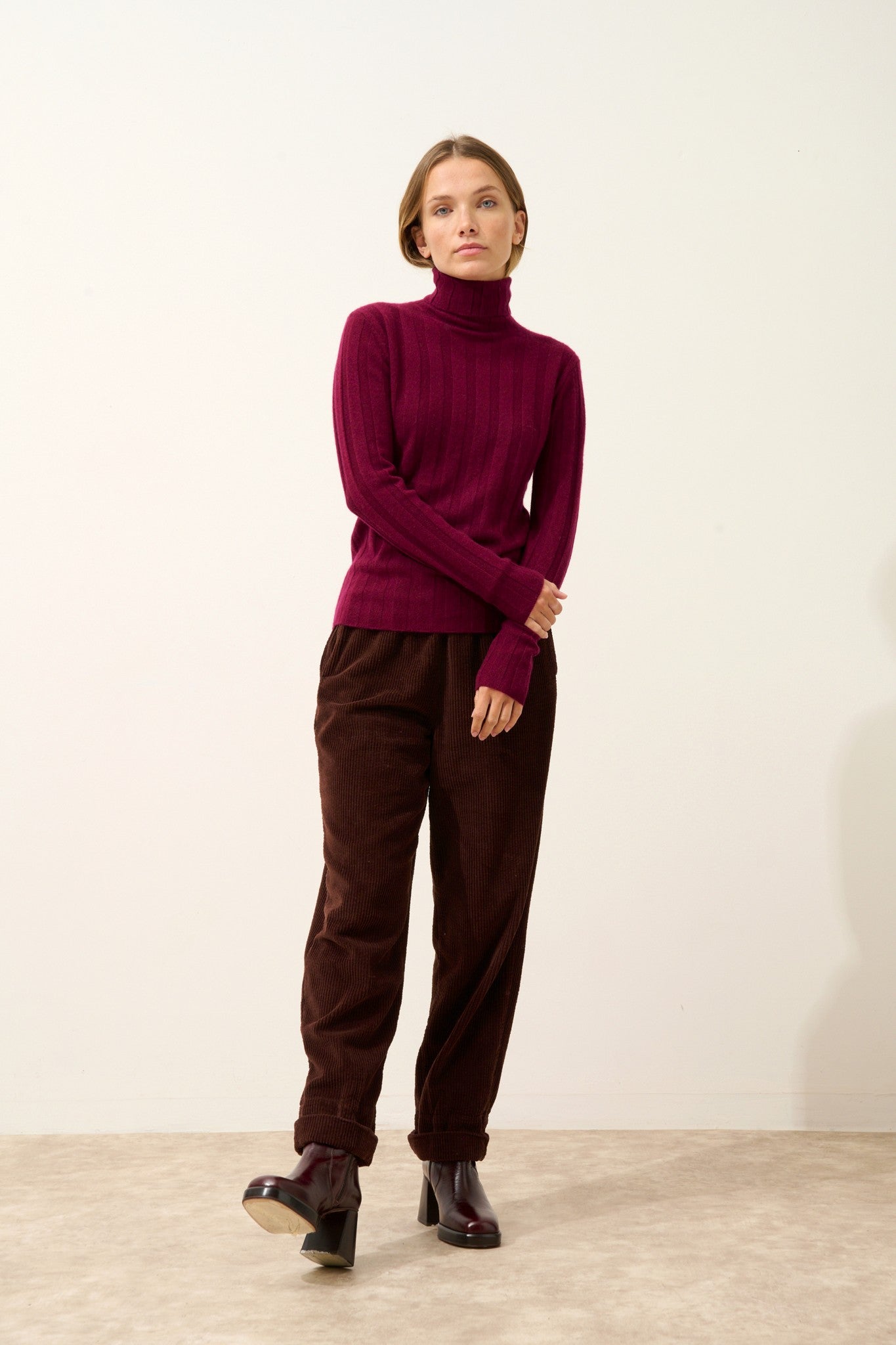 serelith pull col roulé bordeaux 100% cachemire