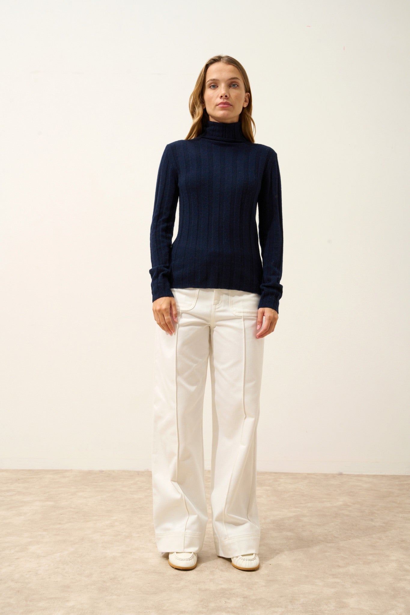 serelith pull col roulé navy 100% cachemire